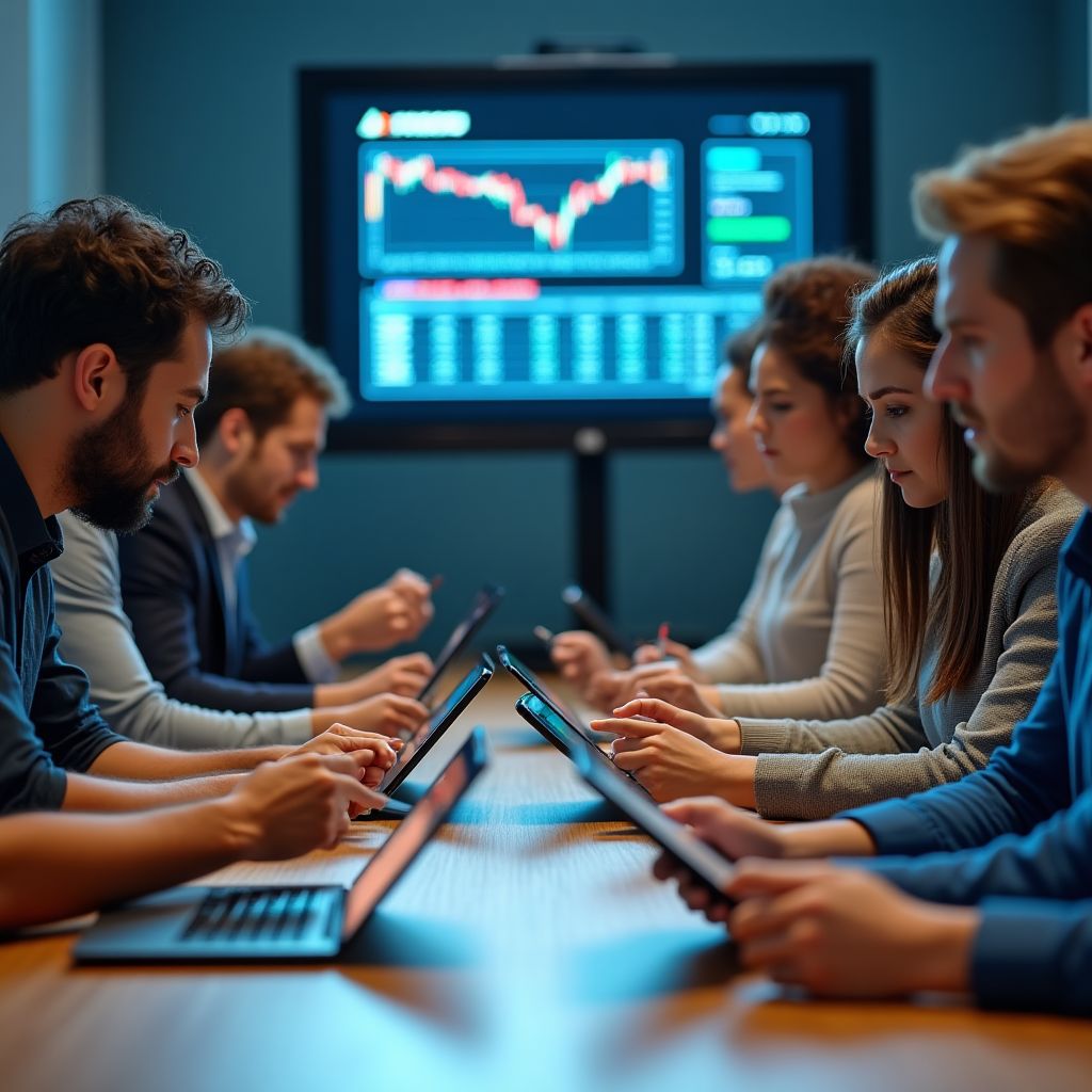 Reunión de equipo analizando datos financieros